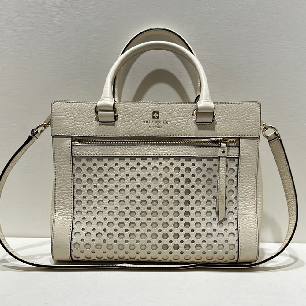 KATE SPADE Cream Pebbled Leather Satchel/ Tote